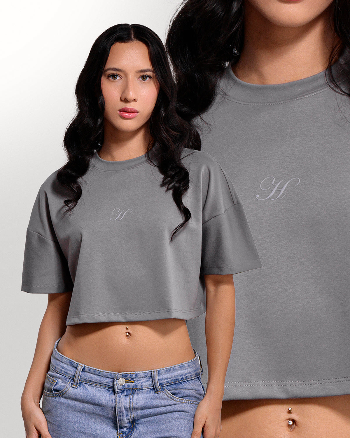 CROP TOP GRIS OSCURO