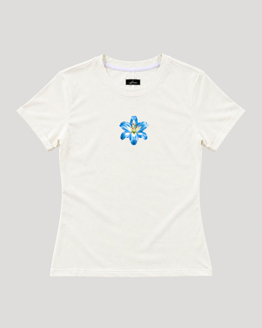 BASICA DAMA BLANCO HUESO FLOR AZUL