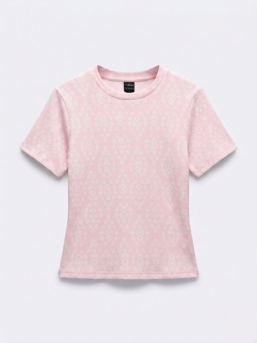 BLUSA MUJER RIB ROSA ESTAMPADA